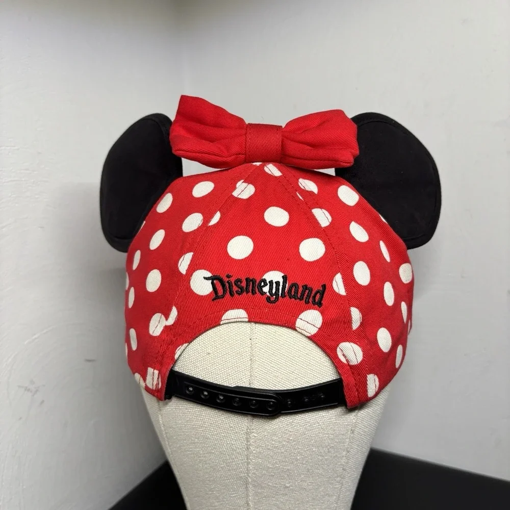 DISNEY Parks Minnie Mouse Hat Cap Ears Bow Snapback Youth Size Red W/ Polka Dots